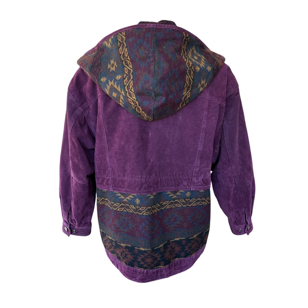 Adventure Bound Wilsons‎ Purple Suede Leather Southwestern Hooded Jacket Medium - Picture 2 of 11